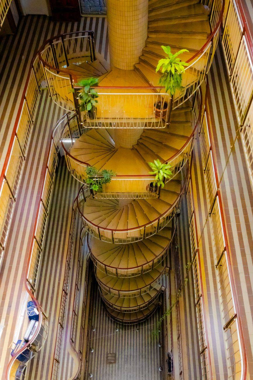 A captivating view of a spiral staircase inside a building in Istanbul, Türkiye.