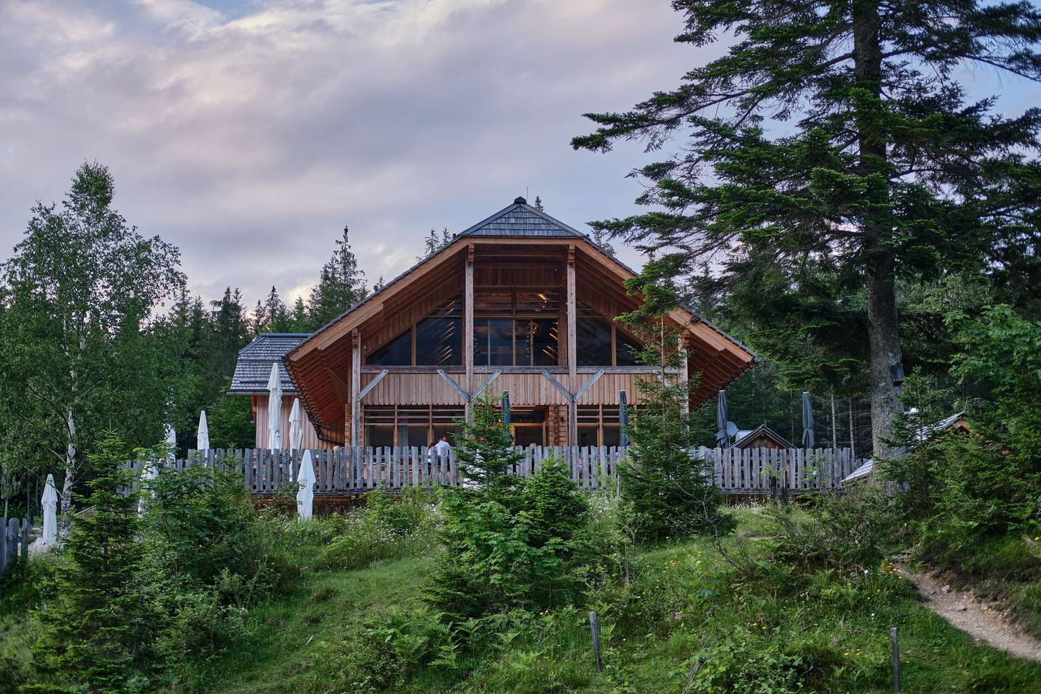 Charming wooden lodge surrounded by lush green forest in Bad Aussee, Styria, Austria.